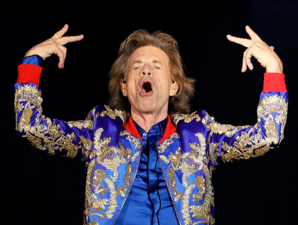 Mick Jagger of The Rolling Stones performs during a stop of the band's No Filter tour at Allegiant Stadium on November 6, 2021 in Las Vegas, Nevada.