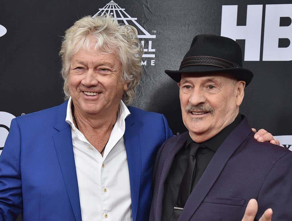 John Lodge and Mike Pinder of The Moody Blues attend the 33rd Annual Rock & Roll Hall of Fame Induction Ceremony at Public Auditorium on April 14, 2018 in Cleveland, Ohio.