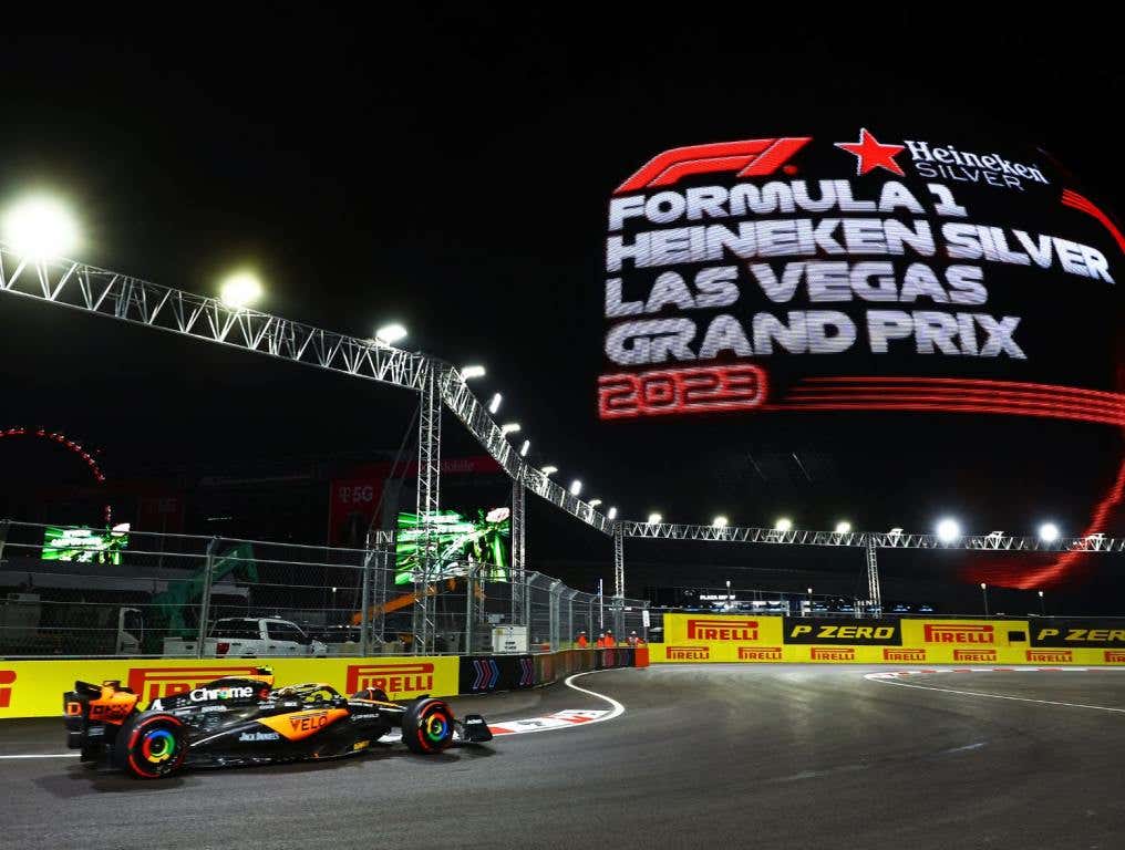 Charles Leclerc of Monaco driving the (16) Ferrari SF-23 on track during practice ahead of the F1 Grand Prix of Las Vegas at Las Vegas Strip Circuit on November 17, 2023 in Las Vegas, Nevada.