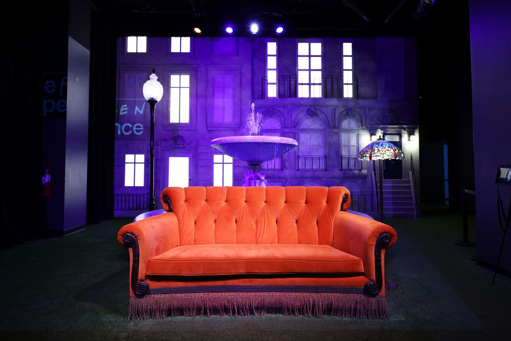 A view of the couch and fountain featured in the FRIENDS intro on display at the opening of the Flagship FRIENDS Experience on March 15, 2021 in New York City. 