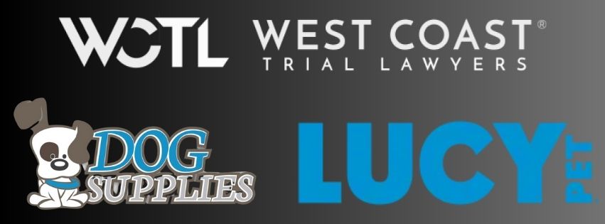 From top to bottom (left to right: West Coast Trial Lawyers Logo, Dog Supplies Outlet logo and Lucy's Pet logo